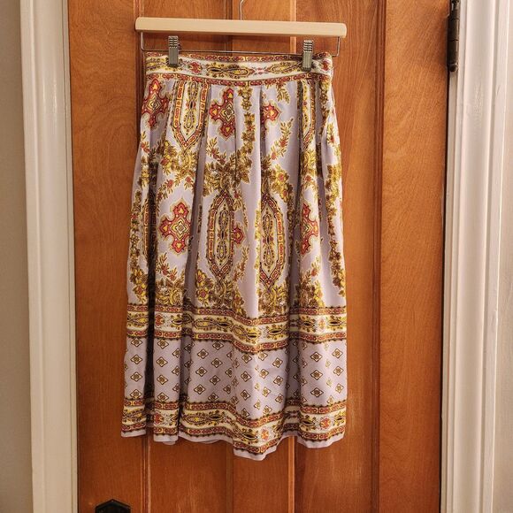 Anthropologie Pale Lavender Escharpe (Scarf) Print Full Gathered Skirt, Sz 0 - Picture 2 of 10